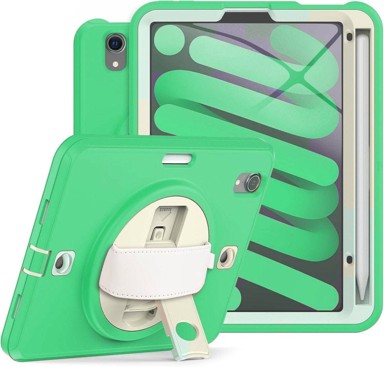 NIKCORP Zaštitna maska za iPad Mini 6 8,3" s rotirajućim stalkom 360° držačem za olovku i naramenicom, zelena